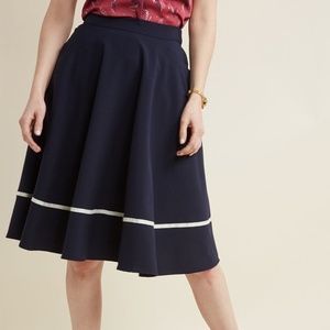 Just This Sway Trimmed Midi Skirt in Navy Stripe